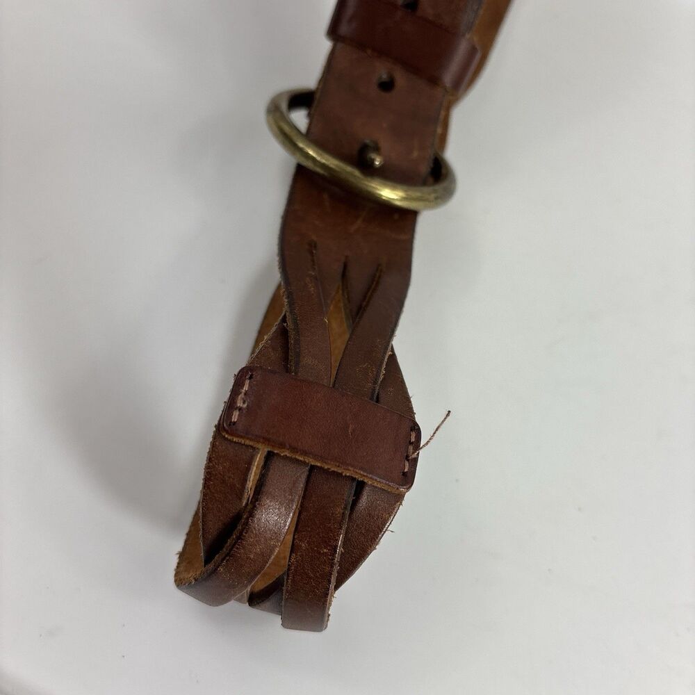 VTG American Eagle Outfitters Braided Leather Belt Cognac Brown Brass Buckle 34" - Picture 6 of 16